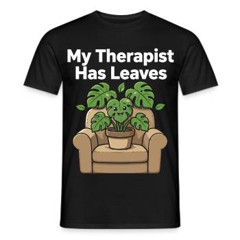 Mon thérapeute a de l’humour des feuilles, des plantes - T-shirt homme - noir - Devant - AI Model Male 178 light (178cm)
