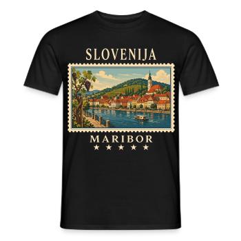 Marque de voyage vintage de Maribor en Slovénie - T-shirt homme - noir - Devant - AI Model Male 178 light (178cm)