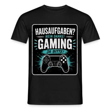Hausaufgaben? Nein Danke! Gaming - Ja Bitte! - Männer T-Shirt - Schwarz - Vorne - AI Model Male 178 light (178cm)