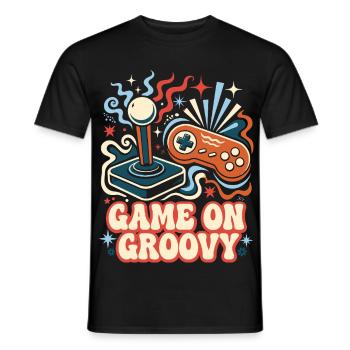 Game On Groovy Retro Gaming - Männer T-Shirt - Schwarz - Vorne - AI Model Male 178 light (178cm)