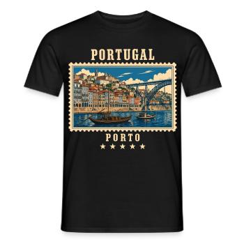 Portugal Porto Vintage Reisemarke - Männer T-Shirt - Schwarz - Vorne - AI Model Male 178 light (178cm)