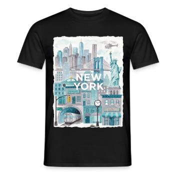 New York City Watercolor Skyline - Männer T-Shirt - Schwarz - Vorne - AI Model Male 178 light (178cm)
