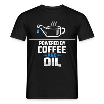 Powered By Coffee And Oil Schrauber Spruch Kaffee - Männer T-Shirt - Schwarz - Vorne - AI Model Male 178 light (178cm)