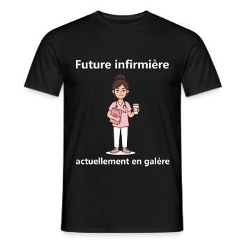 Étudiante Infirmière Épuisée - Cadeau Humour IFSI  - T-shirt homme - noir - Devant - AI Model Male 178 light (178cm)