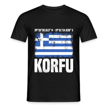 Korfu Koordinaten - Männer T-Shirt - Schwarz - Vorne - AI Model Male 178 light (178cm)