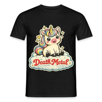 Death Metal Unicorn – Retro 70s Vintage - Männer T-Shirt - Schwarz - Vorne - AI Model Male 178 light (178cm)