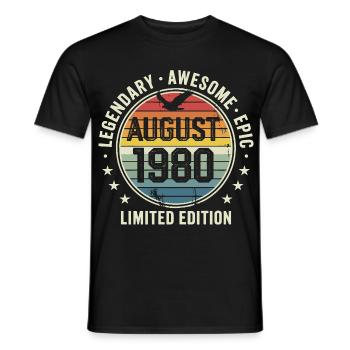 Legendary August 1980 Retro Vintage Anniversary - Men's T-Shirt - black - Front - AI Model Male 178 light (178cm)