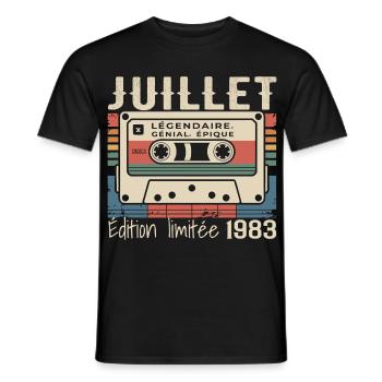 Juillet 1983 Cadeau Anniversaire Juillet 1983  - T-shirt homme - noir - Devant - AI Model Male 178 light (178cm)