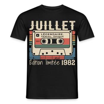 Juillet 1982 Cadeau Anniversaire Juillet 1982 - T-shirt homme - noir - Devant - AI Model Male 178 light (178cm)