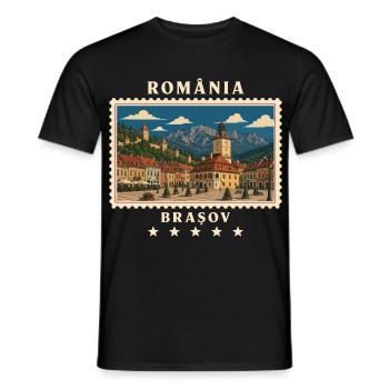Rumänien Brașov Vintage Reisemarke - Männer T-Shirt - Schwarz - Vorne - AI Model Male 178 light (178cm)