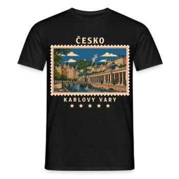 Tschechien Karlovy Vary Vintage Reisemarke - Männer T-Shirt - Schwarz - Vorne - AI Model Male 178 light (178cm)