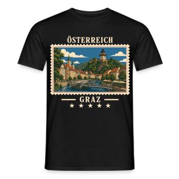 Österreich Graz Vintage Reisemarke - Männer T-Shirt - Schwarz - Vorne - AI Model Male 178 light (178cm)