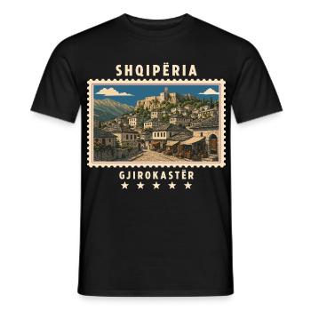 Albanien Gjirokastër Vintage Reisemarke - Männer T-Shirt - Schwarz - Vorne - AI Model Male 178 light (178cm)