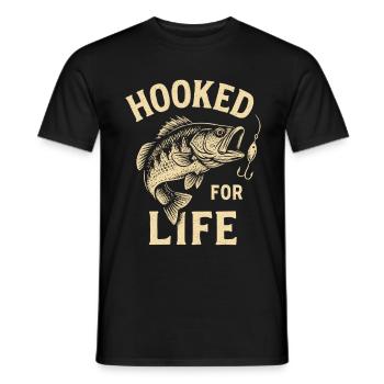 Angler T-Shirt Hooked for Life – Fisch am Haken - Männer T-Shirt - Schwarz - Vorne - AI Model Male 178 light (178cm)