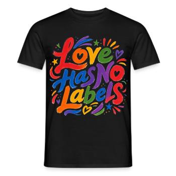 L’amour n’a pas d’étiquettes pour les autocollants de t-shirt des fans de la fierté - T-shirt homme - noir - Devant - AI Model Male 178 light (178cm)