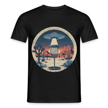 Disc Golf Putter UFO Korb Retro Vintage Wüste Nach - Männer T-Shirt - Schwarz - Vorne - AI Model Male 178 light (178cm)