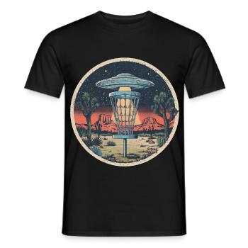 Disc Golf Scheiben UFO Retro Vintage Wüste Korb - Männer T-Shirt - Schwarz - Vorne - AI Model Male 178 light (178cm)