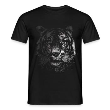 Schwarzweißes Tigerporträt - Männer T-Shirt - Schwarz - Vorne - AI Model Male 178 light (178cm)