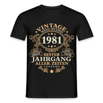 Vintage 1981 Jahrgang Mann 45. Geburtstag - Männer T-Shirt - Schwarz - Vorne - AI Model Male 178 light (178cm)