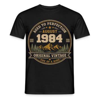 August 1984 Original Birthday Vintage Mountain - Männer T-Shirt - Schwarz - Vorne - AI Model Male 178 light (178cm)