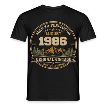 August 1986 Original Birthday Vintage Mountain - Männer T-Shirt - Schwarz - Vorne - AI Model Male 178 light (178cm)