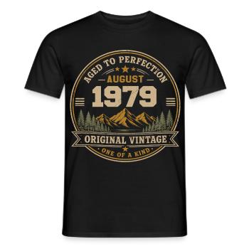 August 1979 Original Birthday Vintage Mountain - Männer T-Shirt - Schwarz - Vorne - AI Model Male 178 light (178cm)
