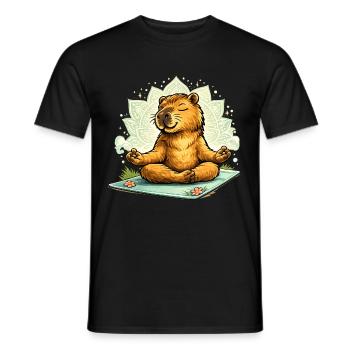 Sweet capybara doing yoga - Men's T-Shirt - black - Front - AI Model Male 178 light (178cm)