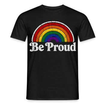 Motif arc-en-ciel rétro de la déclaration LGBT Be Proud - T-shirt homme - noir - Devant - AI Model Male 178 light (178cm)