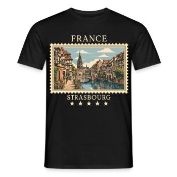 Frankreich Straßburg Vintage Reisemarke - Männer T-Shirt - Schwarz - Vorne - AI Model Male 178 light (178cm)