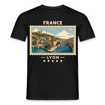 Frankreich Lyon Vintage Reisemarke - Männer T-Shirt - Schwarz - Vorne - AI Model Male 178 light (178cm)