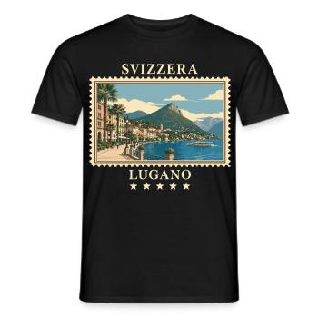 Schweiz Lugano Vintage Reisemarke - Männer T-Shirt - Schwarz - Vorne - AI Model Male 178 light (178cm)
