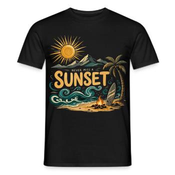 Sunset on the beach surf - Men's T-Shirt - black - Front - AI Model Male 178 light (178cm)