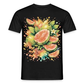 Tropical Guava Exotic Fruit Splash Art - Men's T-Shirt - black - Front - AI Model Male 178 light (178cm)