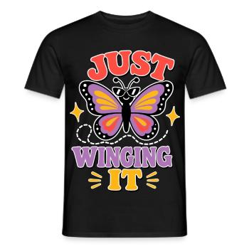 Just Winging It – Funny Butterfly - Men's T-Shirt - black - Front - AI Model Male 178 light (178cm)