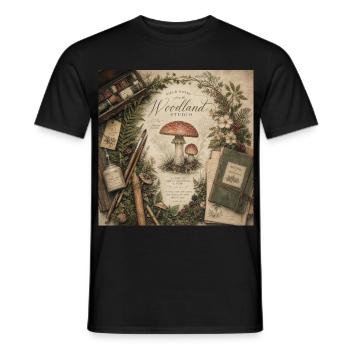 Mushroom Illustration Retro Mural Forest Decoration Poster - Men's T-Shirt - black - Front - AI Model Male 178 light (178cm)