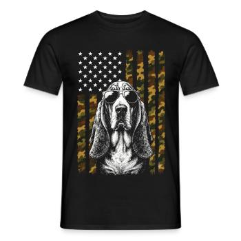 Basset Hound Dog camouflage du drapeau américain - T-shirt homme - noir - Devant - AI Model Male 178 light (178cm)