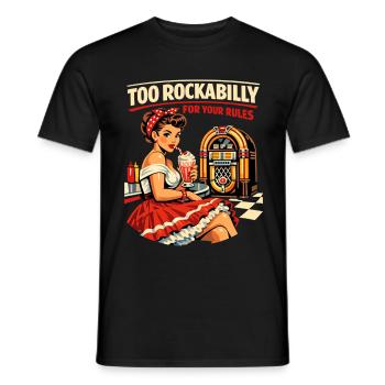 Trop rockabilly pour vos règles : PinUp de diner des années 50 - T-shirt homme - noir - Devant - AI Model Male 178 light (178cm)