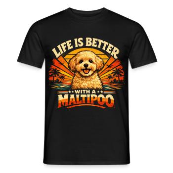 Maltipoo Retro Shirt | 70s Sunset Vintage Dog - Men's T-Shirt - black - Front - AI Model Male 178 light (178cm)