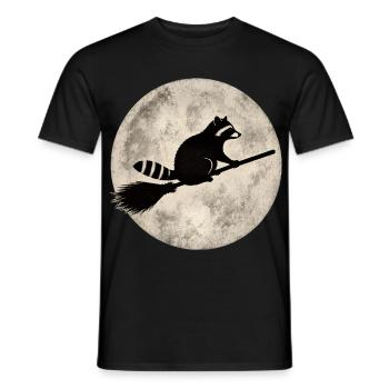 Raton laveur sur balai avant la pleine lune Halloween Drôle - T-shirt homme - noir - Devant - AI Model Male 178 light (178cm)