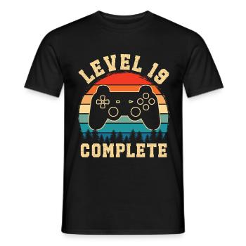 Level 19 complete – 19 Year Old Gamer Gift - Men's T-Shirt - black - Front - AI Model Male 178 light (178cm)