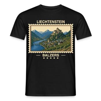 Liechtenstein Balzers Vintage Reisemarke - Männer T-Shirt - Schwarz - Vorne - AI Model Male 178 light (178cm)