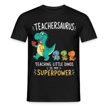 Teachersaurus Teacher Humor with Little Dinosaur - Men's T-Shirt - black - Front - AI Model Male 178 light (178cm)
