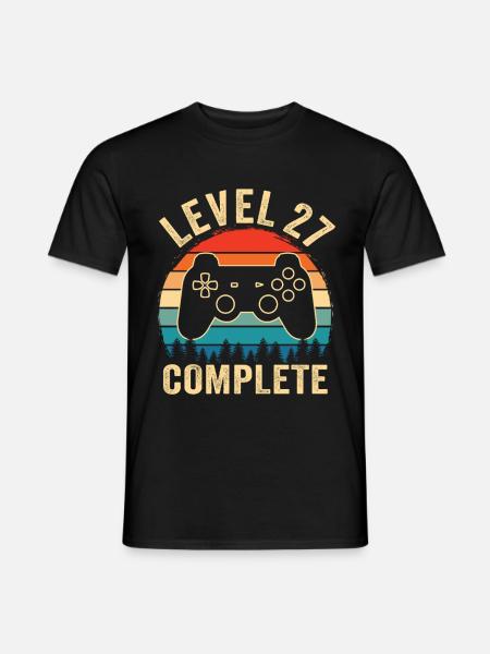 Level 27 abgeschlossen – 27. Jubiläumsgeschenk - Männer T-Shirt - Schwarz