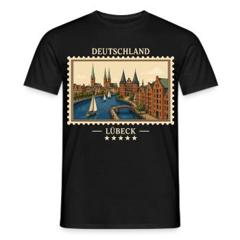 Deutschland Lübeck Vintage Reisemarke - Männer T-Shirt - Schwarz - Vorne - AI Model Male 178 light (178cm)