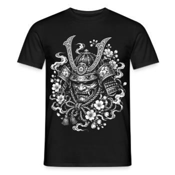 Samurai Kabuto helmet in Japanese tattoo style - Men's T-Shirt - black - Front - AI Model Male 178 light (178cm)