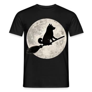 Shiba Inu Balai de la Sorcière Pleine Lune T-shirt Halloween - T-shirt homme - noir - Devant - AI Model Male 178 light (178cm)