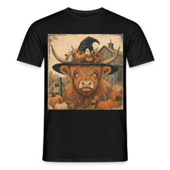 Vache écossaise Sweat à capuche d’Halloween Vache Vintage - T-shirt homme - noir - Devant - AI Model Male 178 light (178cm)