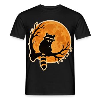 Raccoon Full Moon Halloween Retro Sticker Motif - Men's T-Shirt - black - Front - AI Model Male 178 light (178cm)