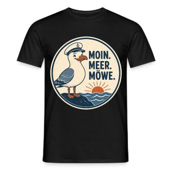 Moin Meer Möwe – Norddeutscher Küsten Spruch - Männer T-Shirt - Schwarz - Vorne - AI Model Male 178 light (178cm)