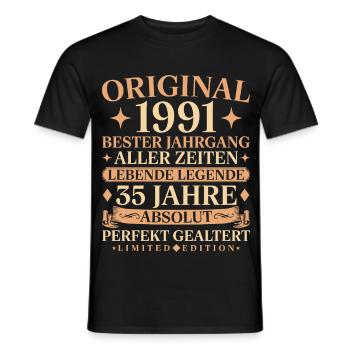 Baujahr 1991 geboren 35. Geburtstag Vintage - Männer T-Shirt - Schwarz - Vorne - AI Model Male 178 light (178cm)